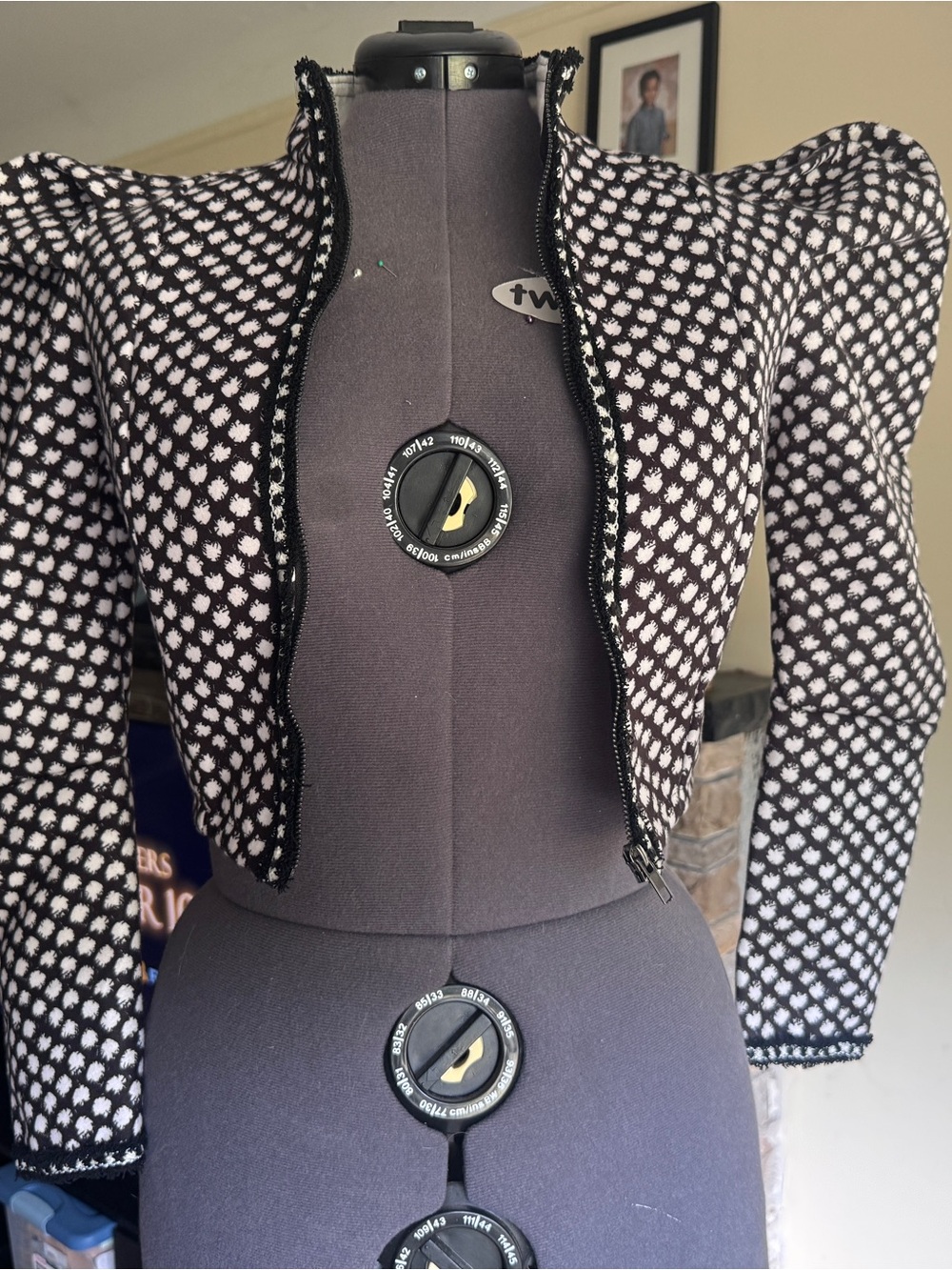 Cropped Black and White Patterned Women's Blazer